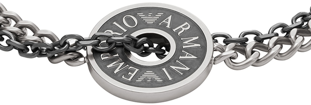 Emporio Armani Gelang Rantai Keluli Tahan Karat Lelaki Perak Hitam. EGS3094040 Lookbook Emporio Armani Gelang Rantai Keluli Tahan Karat Lelaki Perak Hitam. EGS3094040