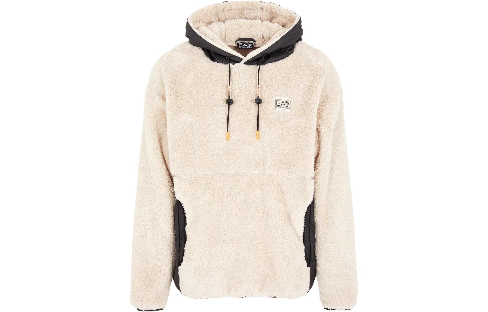 EMPORIO ARMANI EA7  Beige Logo Patch Hoodie. 6RPM51-PJSFZ-11716