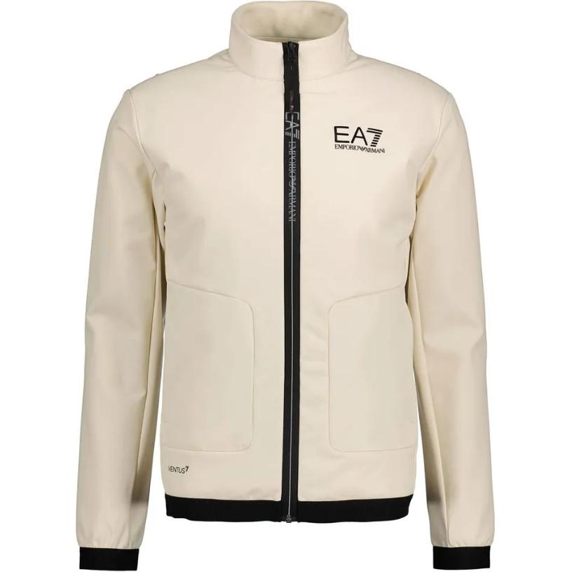 Emporio Armani EA7  Beige Logo Print Zip Jacket with Stand Collar. 3DPB22-PNFRZ-1946