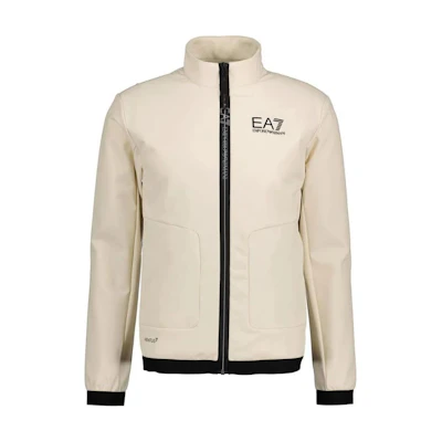 Emporio Armani EA7 Beige Logo Print Zip Jacket with Stand Collar. 3DPB22-PNFRZ-1946