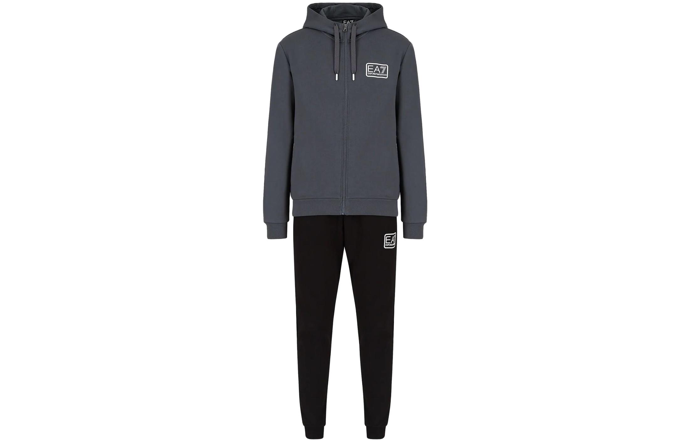 EMPORIO ARMANI EA7  Black Casual Sports Hoodie Zip-Up Tracksuit Set. 6KPV68-PJ07Z-22BY