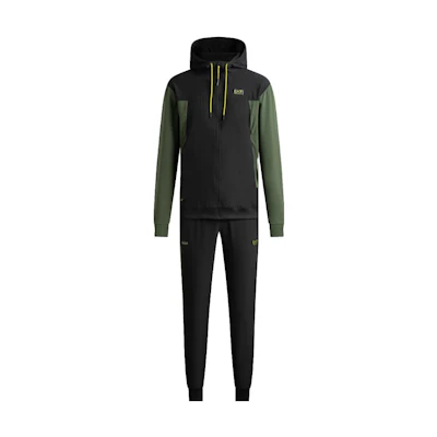 EMPORIO ARMANI EA7 Black Green Colorblock Logo Print Hoodie Jacket. 6RPV72-PNBXZ-28BQ