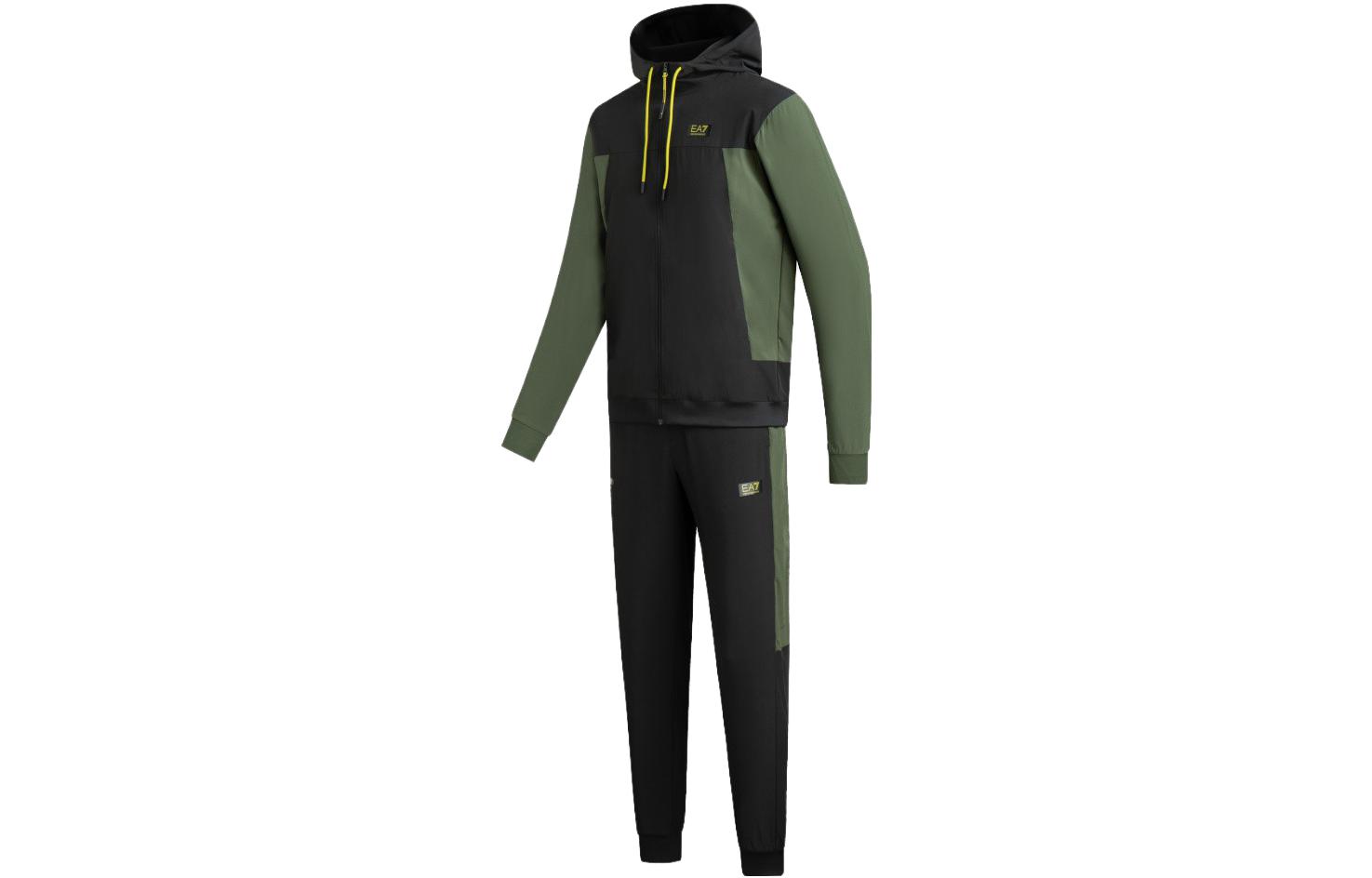 Shop EMPORIO ARMANI EA7 黑綠拼色標誌連帽外套。 6RPV72-PNBXZ-28BQ