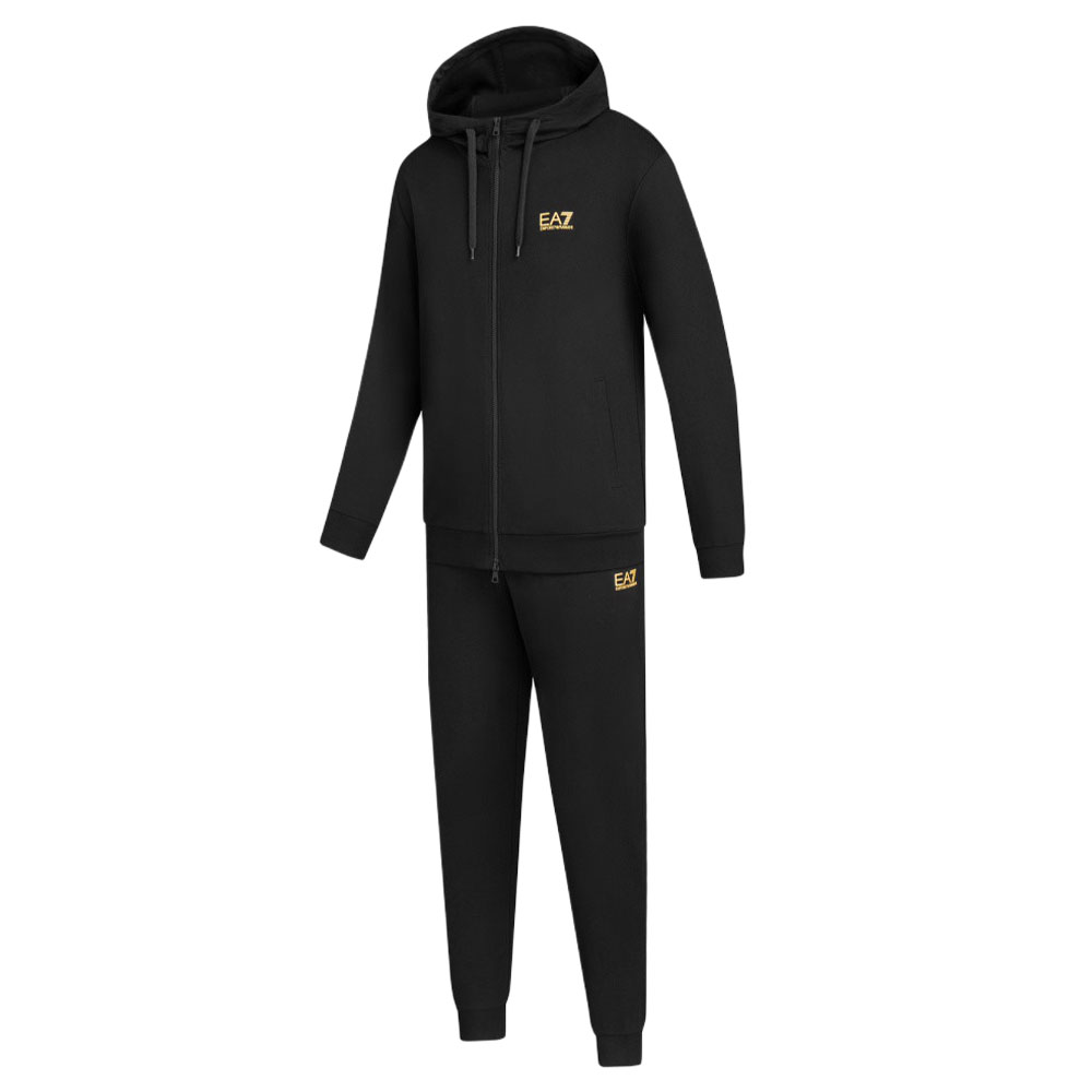 Shop EMPORIO ARMANI EA7 ロゴプリント入りブラックフーディージップトラックスーツ 8NPV63-PJVRZ-0208