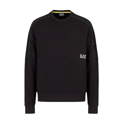 Emporio Armani EA7 Black Logo Print Crewneck Long Sleeve Sweatshirt. 3DPM56-PJEQZ-0200