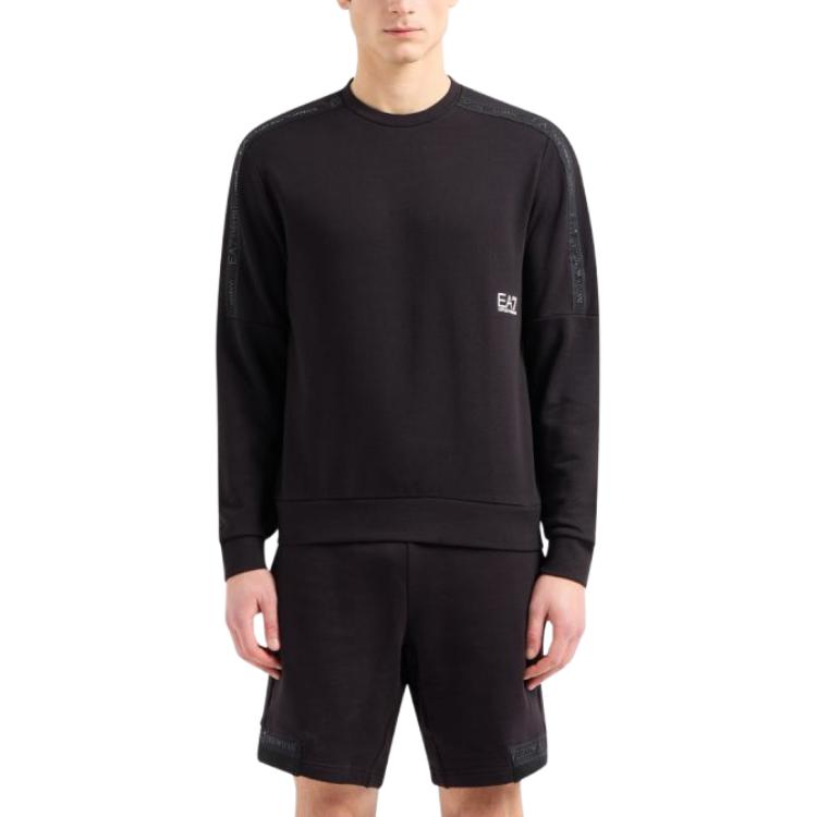 Lookbook Emporio Armani EA7  Black Logo Print Crewneck Long Sleeve Sweatshirt. 3DPM56-PJEQZ-0200