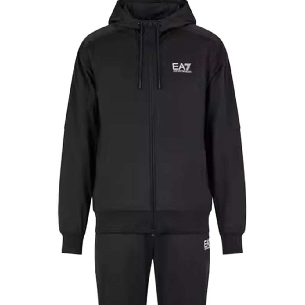 Lookbook エンポリオ アルマーニ EA7 ブラック ロゴプリント フーディー ジップ トラックスーツセット 6DPV70-PJHCZ-1200