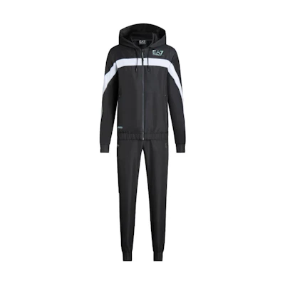 Emporio Armani EA7 Black Logo Print Striped Hoodie Tracksuit Set. 3DPV02-PNP5Z-1200