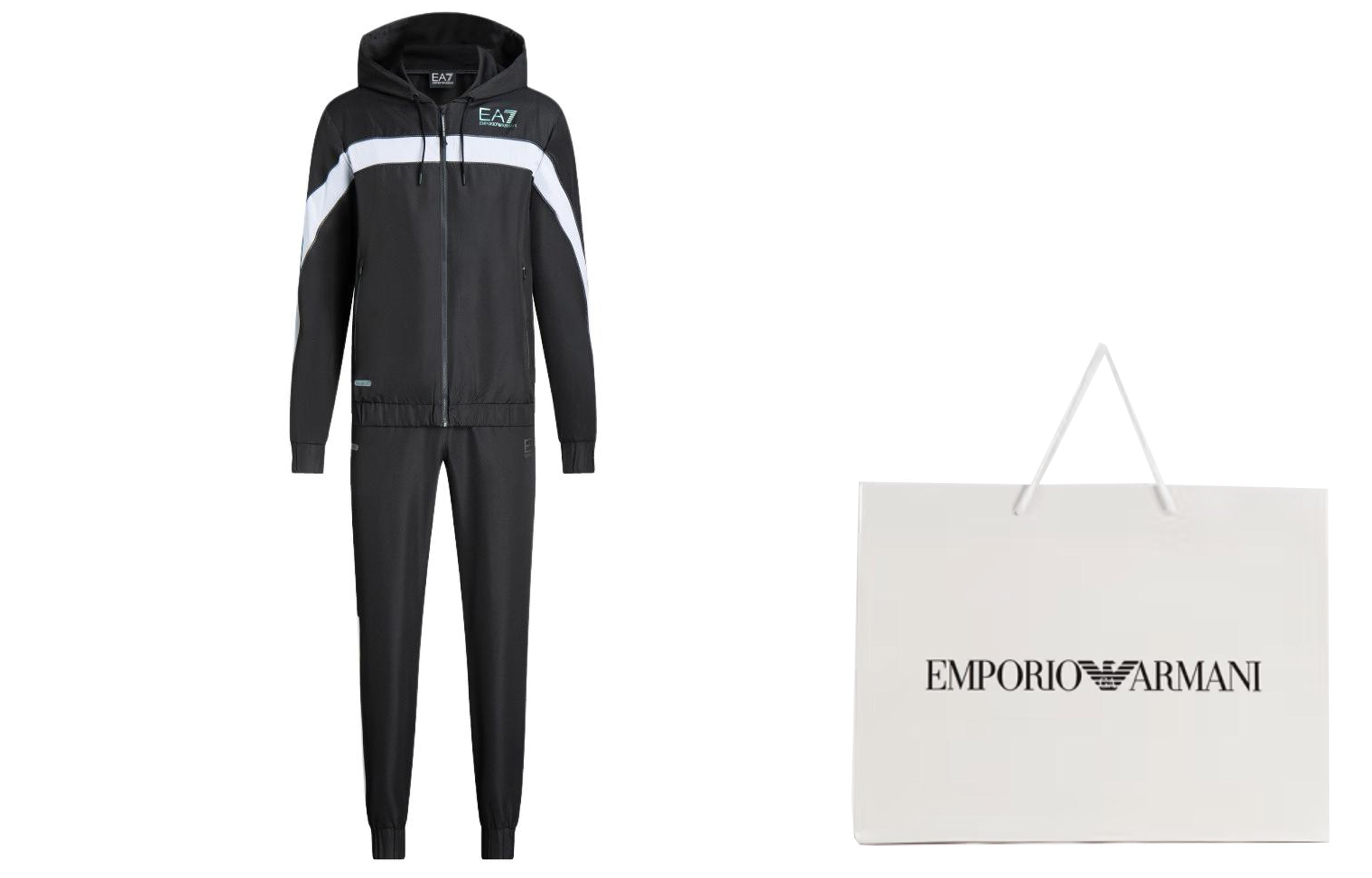 Emporio Armani EA7  Black Logo Print Striped Hoodie Tracksuit Set. 3DPV02-PNP5Z-1200 圖 5