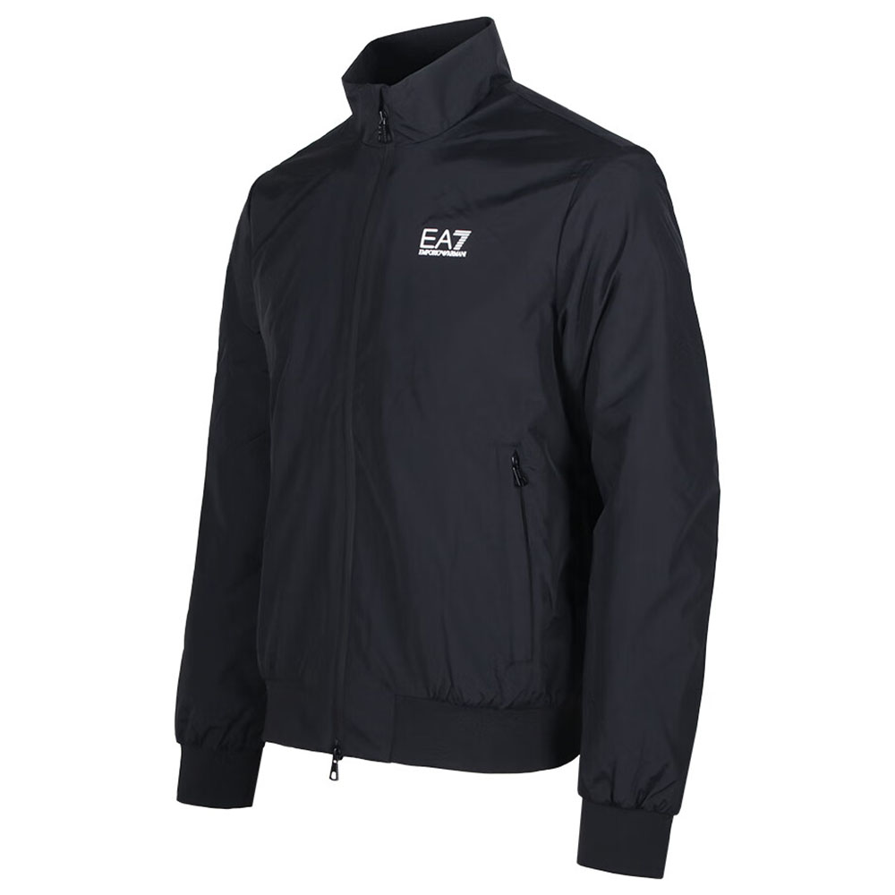 Shop 安普里奥·阿玛尼EA7黑色标志印花拉链夹克 FW24 8NPB20-PNFZZ-1200