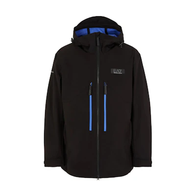 EMPORIO ARMANI EA7 Black Logo Zip Colorblock Hoodie Jacket 6RPB18-PNDQZ-1200