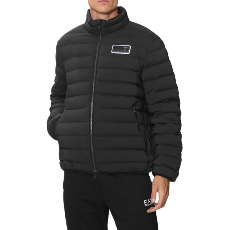 EMPORIO ARMANI EA7  Black Logo Zipper Jacket with Stand Collar, Long Sleeve. 6DPB14-PNHAZ-1200