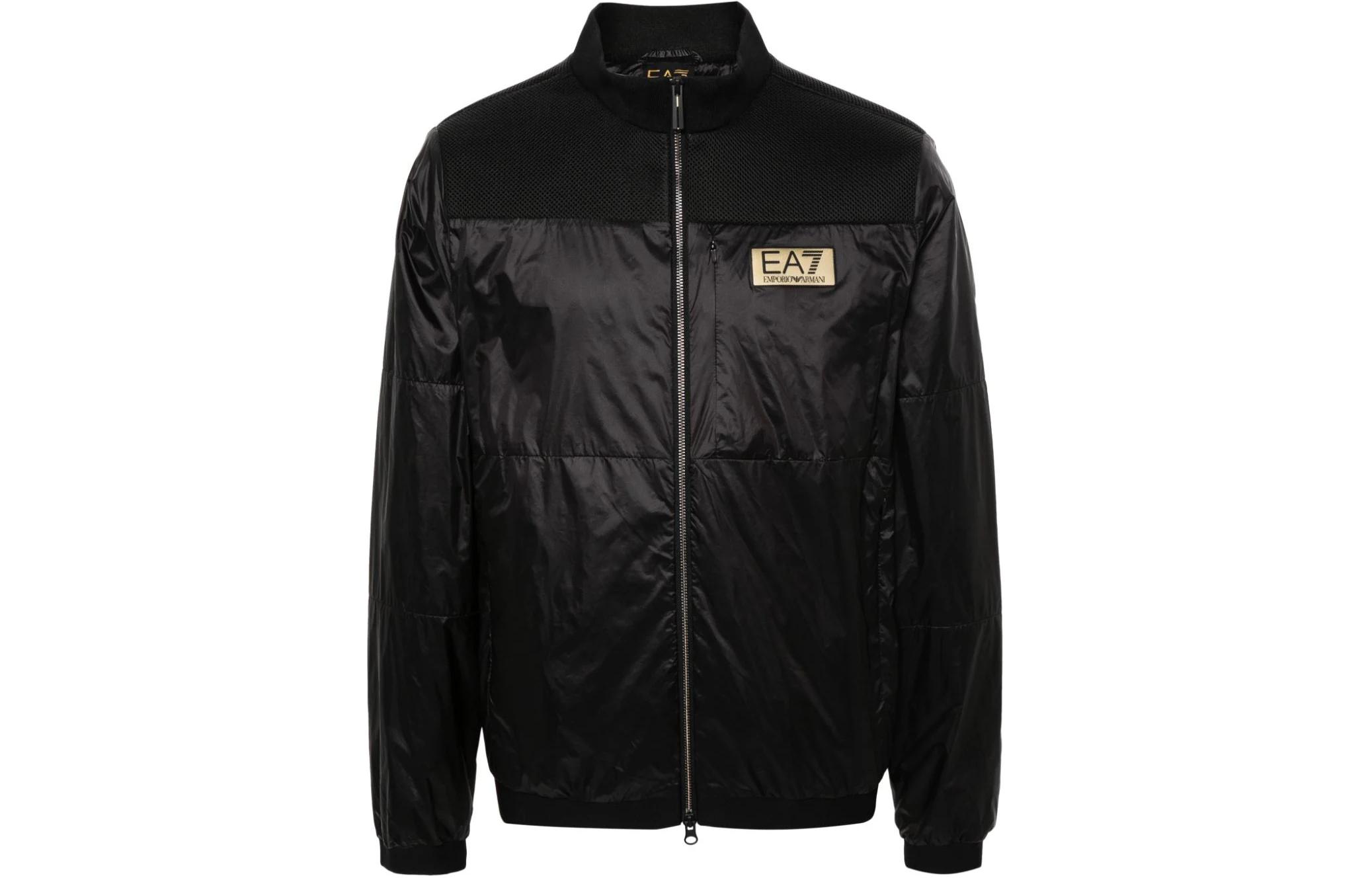 EMPORIO ARMANI EA7  Black Loose-Fit Logo Zip-Up Jacket SS24 3DPB05-PN2MZ-1200