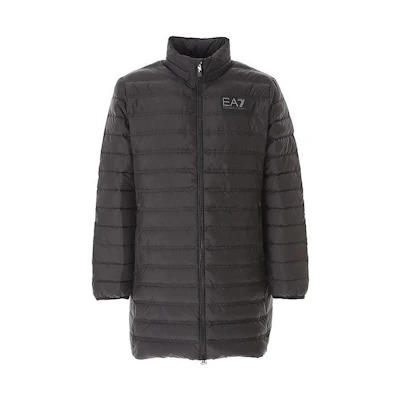 Emporio Armani EA7 Black Mid-Length Down Jacket with Zip. 6RPK12-PN5ZZ-1200