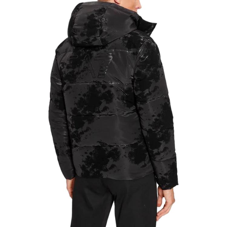 Shop EMPORIO ARMANI EA7 黑色修身連帽拉鏈外套 6RPB26-PNEPZ-1200