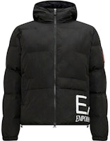 EMPORIO ARMANI EA7 Black Thick Hooded Jacket with Letter Print. 6RPB32-PNEFZ-1200 EMPORIO ARMANI EA7 Black Thick Hooded Jacket with Letter Print. 6RPB32-PNEFZ-1200