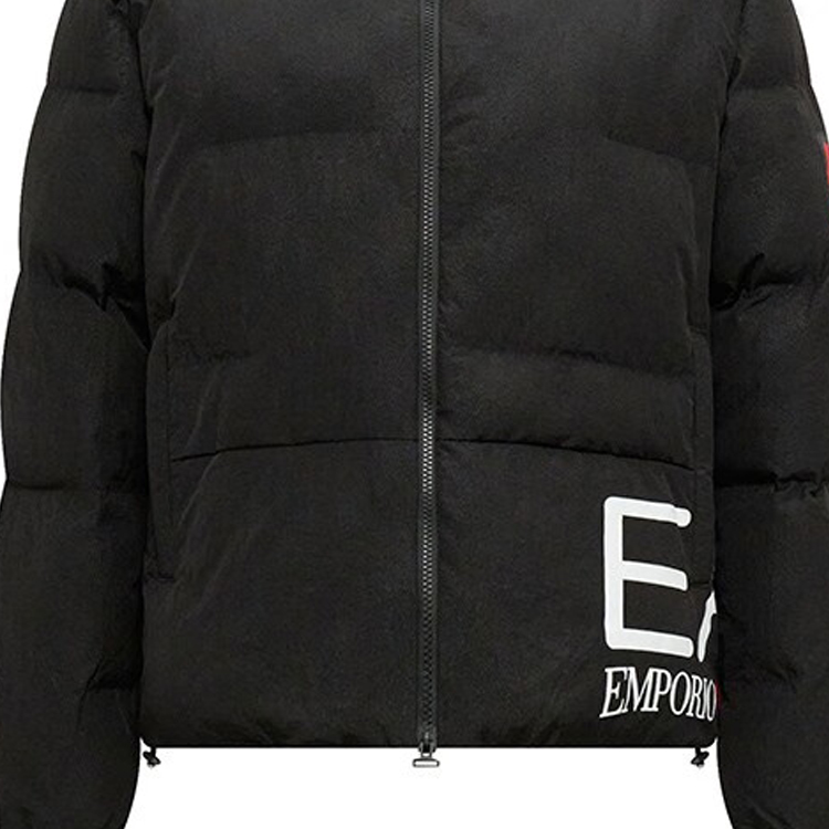 Sizing EMPORIO ARMANI EA7 Jaket Tebal Hitam Bertudung dengan Cetakan Huruf. 6RPB32-PNEFZ-1200