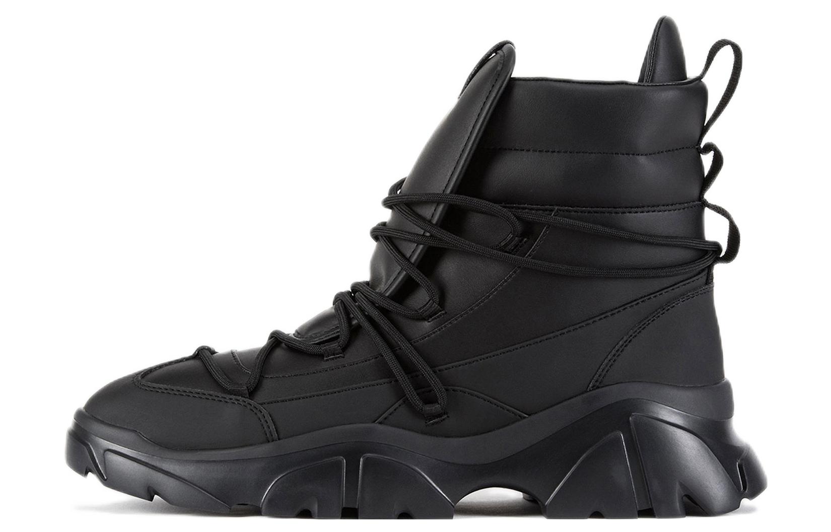 Buy EMPORIO ARMANI阿瑪尼 EA7 聚酯纖維 繫帶厚底 時尚短靴 黑色