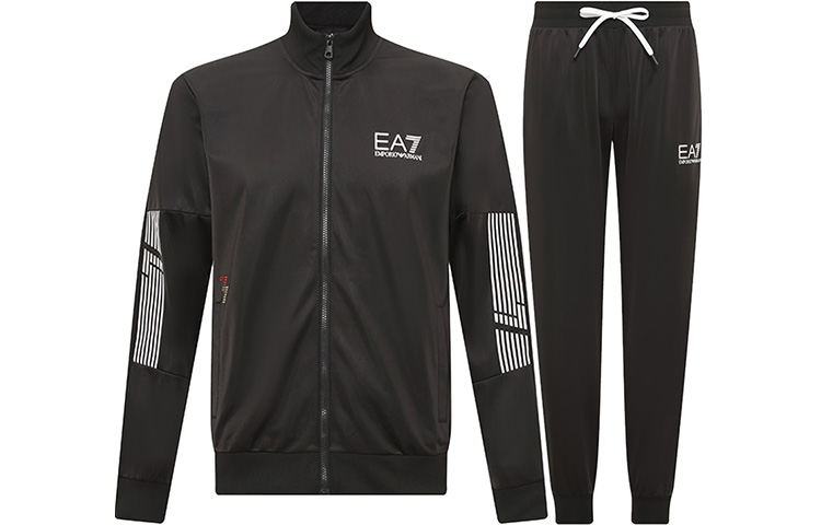 Emporio Armani EA7  Black Tracksuit - Zipper Print Jacket & Drawstring Pants 3RPV53-PJ08Z-1200