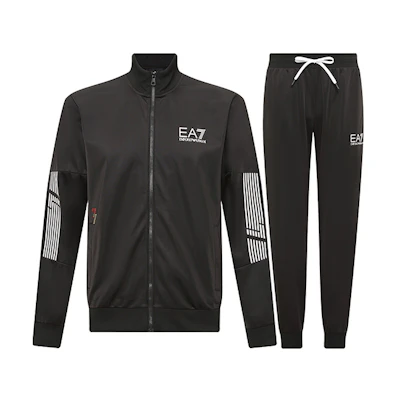 Emporio Armani EA7 Black Tracksuit - Zipper Print Jacket & Drawstring Pants 3RPV53-PJ08Z-1200