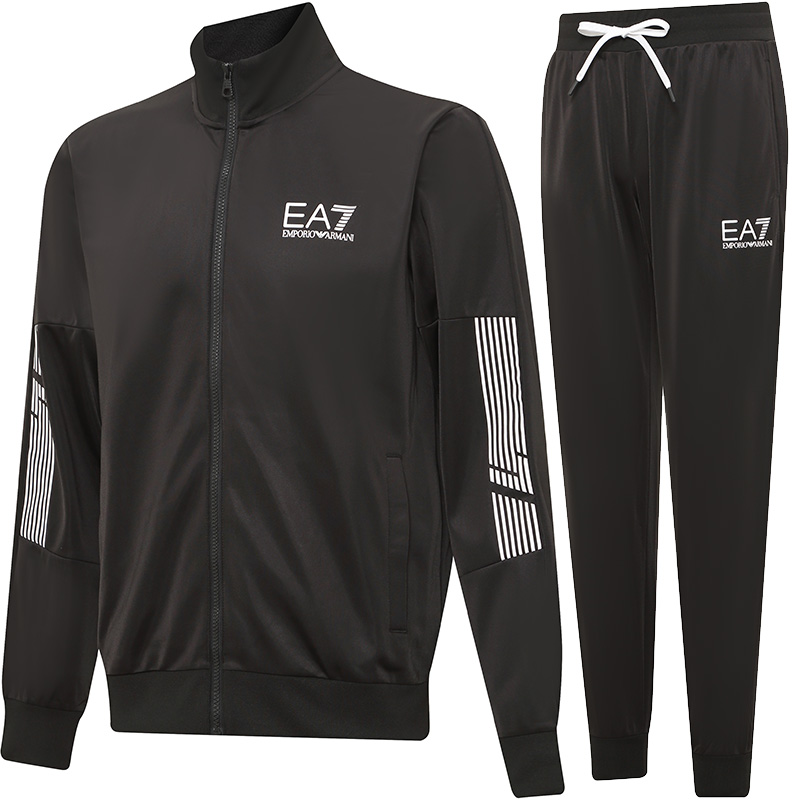 Shop エンポリオアルマーニ EA7 ブラック トラックスーツ - ジッパージャケット＆ドローストリングパンツ 3RPV53-PJ08Z-1200