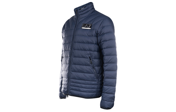 Shop Emporio Armani EA7  Blue Down Jacket with Logo Print and Solid Design. 6KPB14-PNR4Z-1554