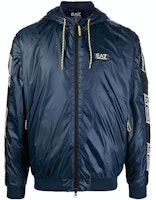 Emporio Armani EA7 Blue Hooded Logo Print Cotton Jacket with Contrasting Trim. 3RPB05-PN5ZZ-1554 Emporio Armani EA7 Blue Hooded Logo Print Cotton Jacket with Contrasting Trim. 3RPB05-PN5ZZ-1554