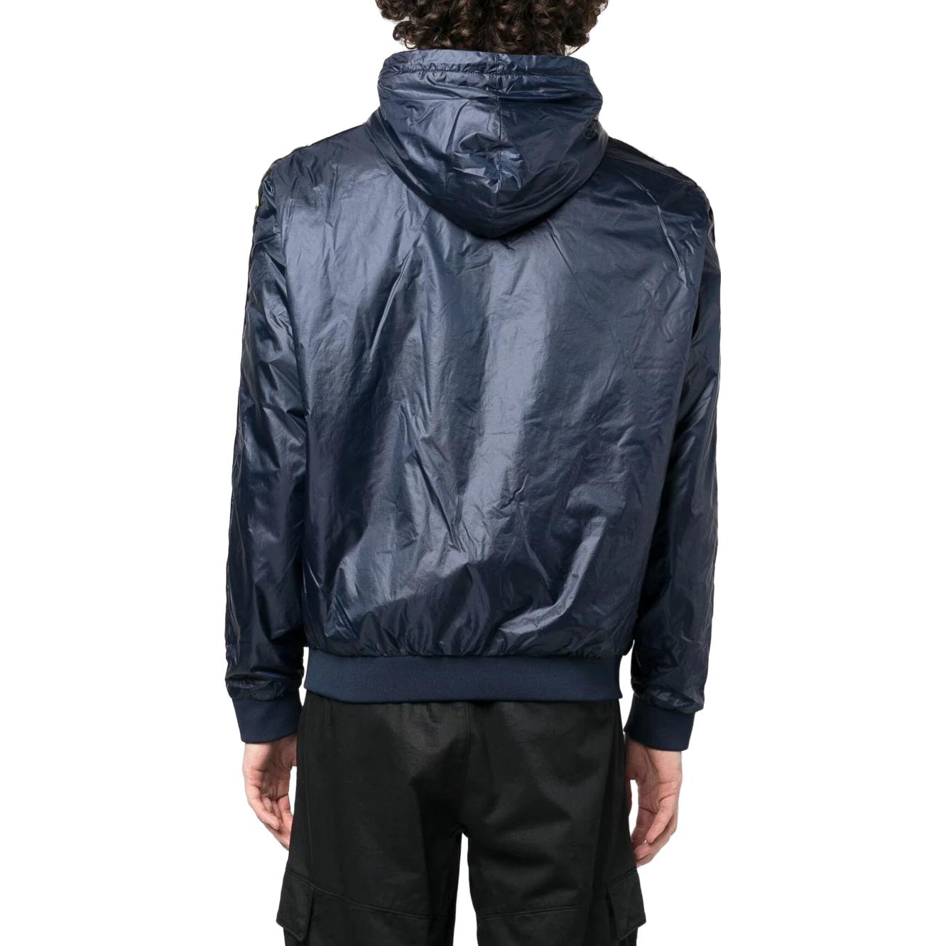 Shop エンポリオアルマーニ EA7 ブルーフードロゴプリントコットンジャケット コントラストトリム付き 3RPB05-PN5ZZ-1554