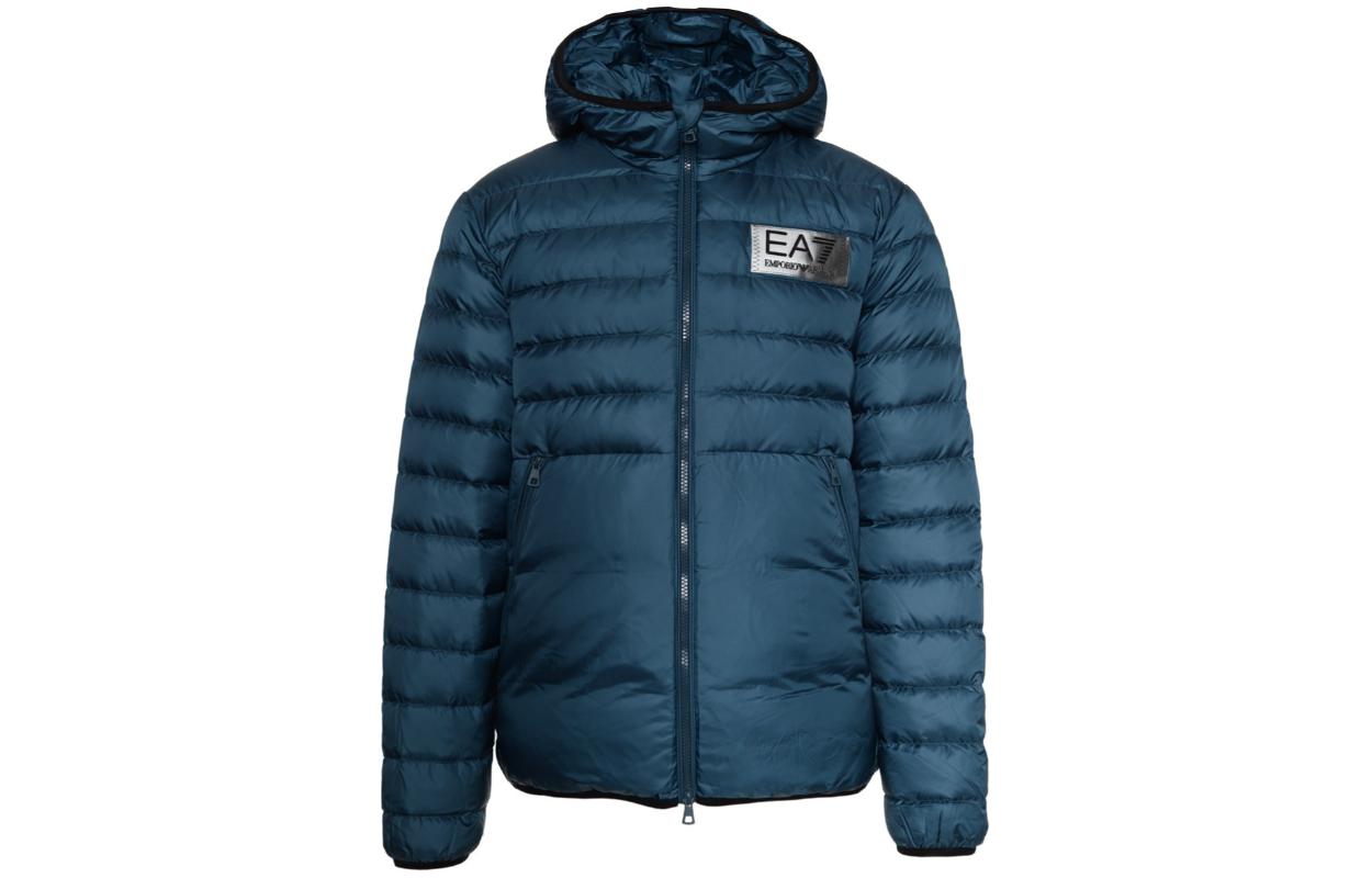 Emporio Armani EA7  Blue Hooded Puffer Jacket with Zipper 6LPB16-PN5ZZ-1857