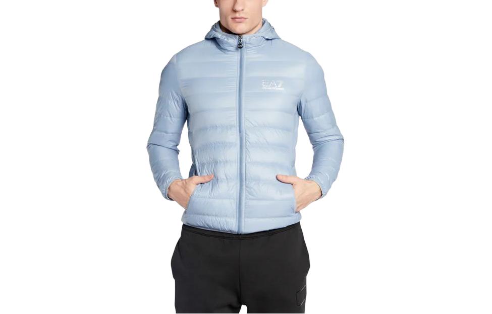 Order Emporio Armani EA7 Jaket Puffer Berhud Biru dengan Zip. 8NPB02-PN29Z-1506
