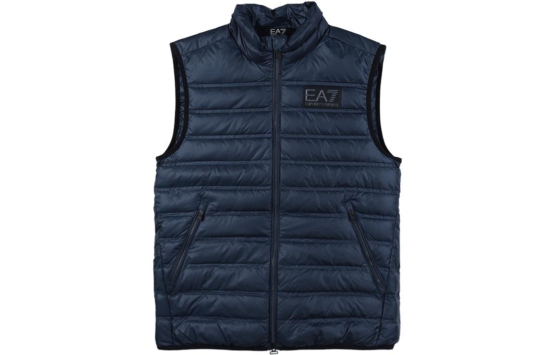 EMPORIO ARMANI EA7  Blue Sleeveless Down Vest with Zipper Stand Collar 6RPQ02-PN5ZZ-1554