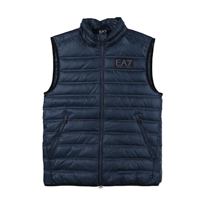 EMPORIO ARMANI EA7 Blue Sleeveless Down Vest with Zipper Stand Collar 6RPQ02-PN5ZZ-1554