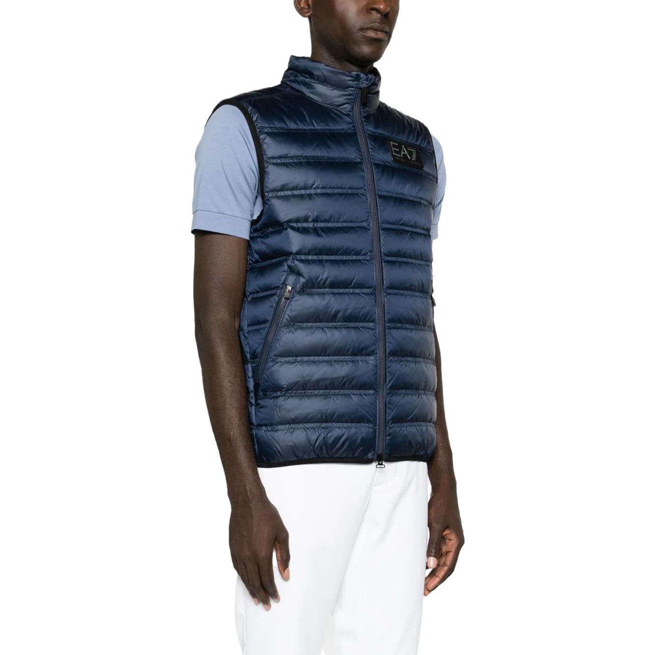 Sizing エンポリオアルマーニ EA7 ブルー ジッパー付スタンド襟ノースリーブダウンベスト 6RPQ02-PN5ZZ-1554