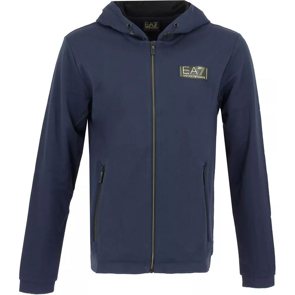 Emporio Armani EA7  Blue Solid Hooded Zip-Up Jacket SS24. 6RPM39-PJMCZ-1554
