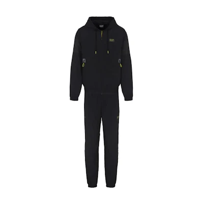 EMPORIO ARMANI EA7 FW23 Letter Print Hoodie Tracksuit Black. 6RPV62-PNDOZ-1200