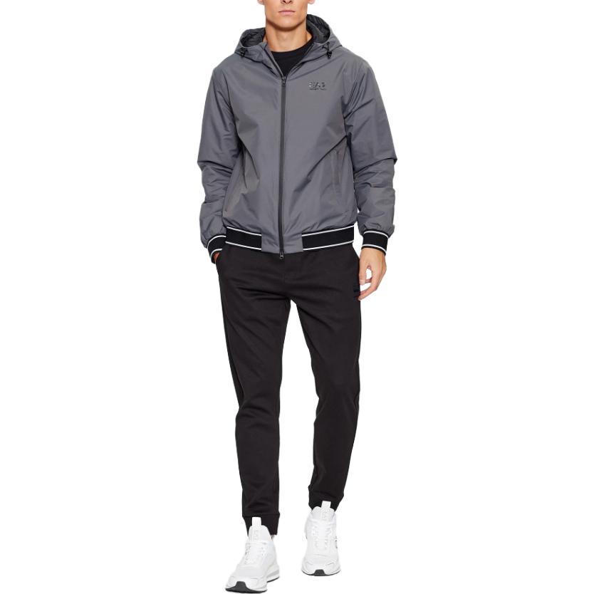 Shop Emporio Armani EA7 灰色LOGO印花修身連帽外套。 6RPB08-PN27Z-1977