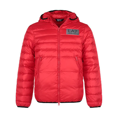 Emporio Armani EA7 Lightweight Down Jacket Red with Logo Patch Hooded Design 6LPB16-PN5ZZ-1451
