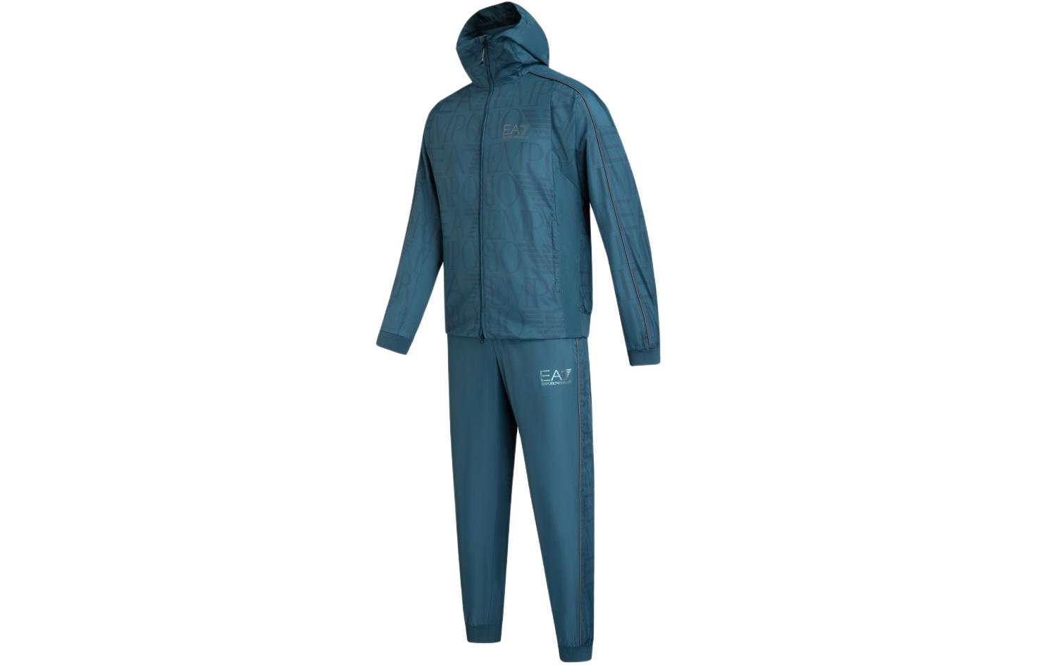 Shop エンポリオアルマーニ EA7 ロゴプリント フーディージッパートラックスーツ レイクブルー 3DPV04-PNP6Z-1821