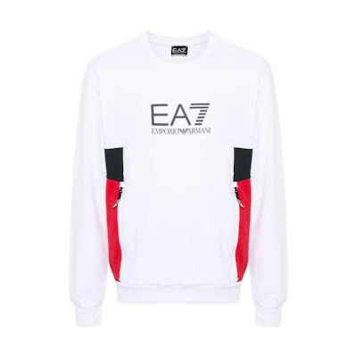 EMPORIO ARMANI EA7 Logo Print Loose Fit Crewneck Sweatshirt White. 3DPM14-PJLIZ-1100