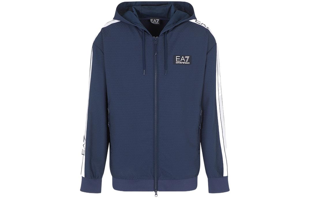 EMPORIO ARMANI EA7  Navy Zip-Up Hoodie with Letter Print SS23. 3RPM67-PN6ZZ-1554