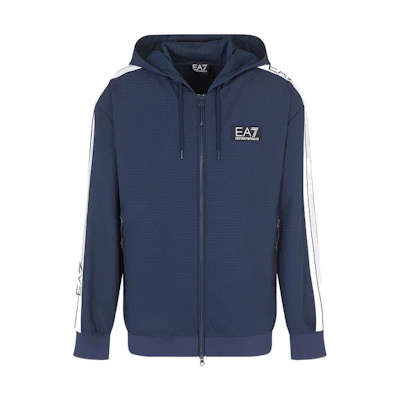 EMPORIO ARMANI EA7 Navy Zip-Up Hoodie with Letter Print SS23. 3RPM67-PN6ZZ-1554