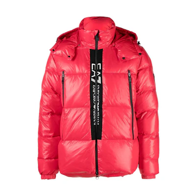 Emporio Armani EA7 Red Logo Printed Down Jacket with Hood. 6LPB01-PNR4Z-1451