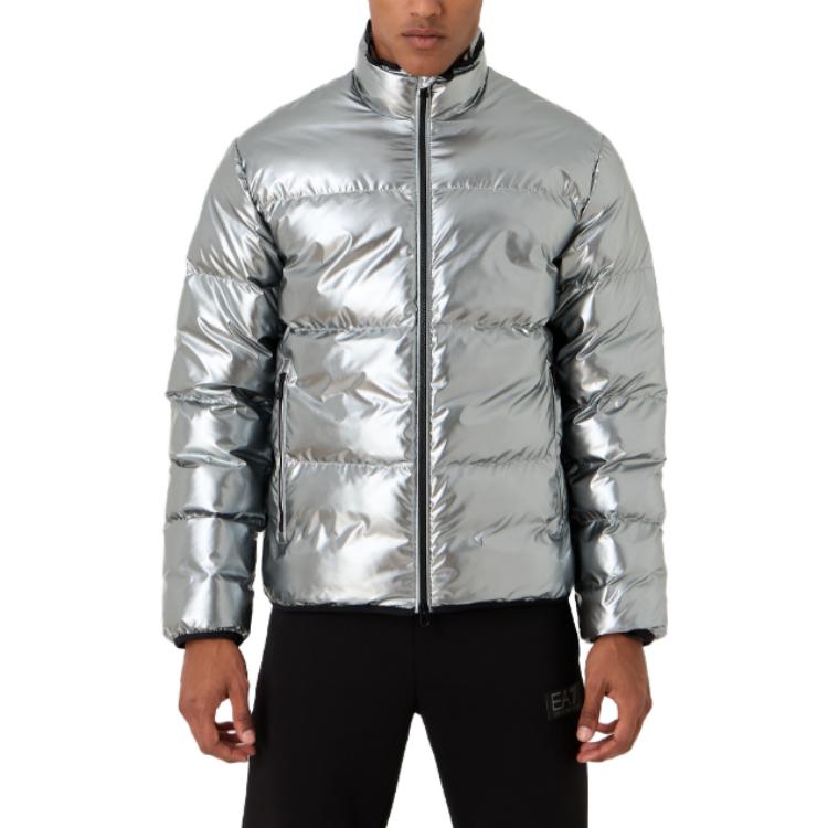 Shop Emporio Armani EA7 银色标志印花长袖棉质拉链外套. 6RPB02-PN3VZ-1988