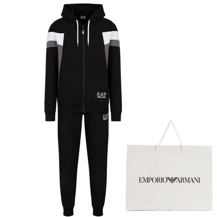 Lookbook 엠포리오 아르마니 EA7 슬림핏 후디 트랙슈트 블랙 캐주얼 스포츠웨어. 3DPV10-PJLIZ-1200