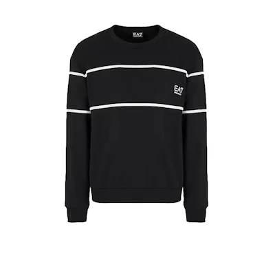 Emporio Armani EA7 Striped Print Crewneck Sweatshirt Black FW24. 6DPM80-PJTKZ-1200