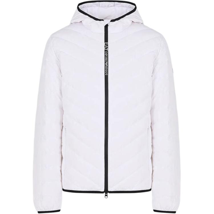 EMPORIO ARMANI EA7  White Logo Print Hooded Down Jacket Long Sleeves 8NPB14-PNE1Z-1100