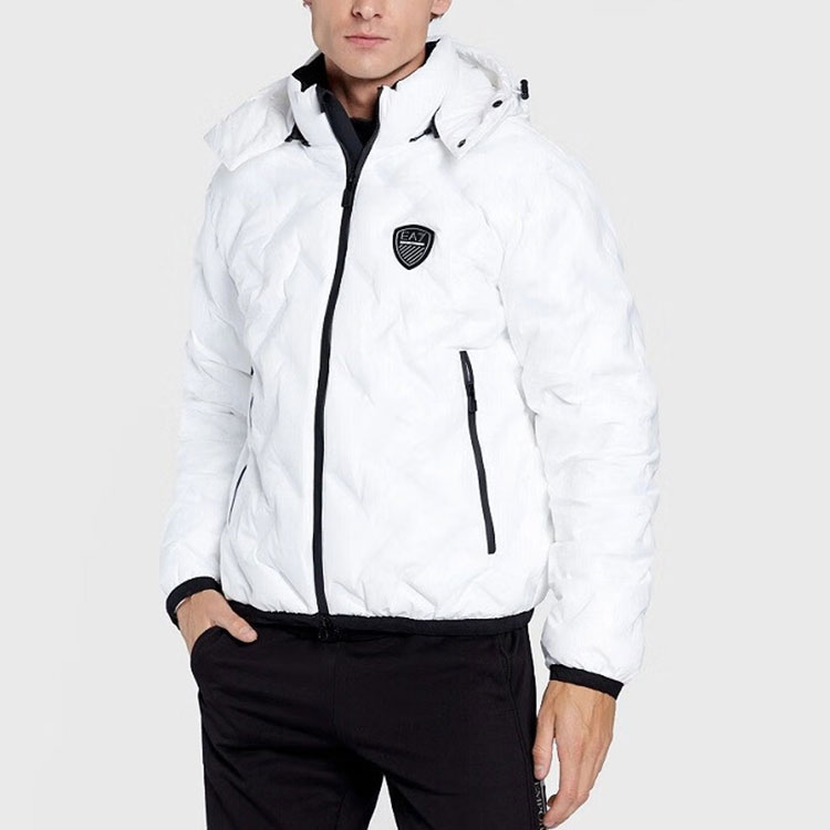 Shop EMPORIO ARMANI EA7  White Logo Zip-Up Hoodie Long Sleeve Cotton Jacket 6LPB64-PN8MZ-1100