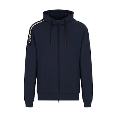 Emporio Armani EA7 Zip Hoodie Navy Blue with Logo Detail. 6DPM12-PJOGZ-1562