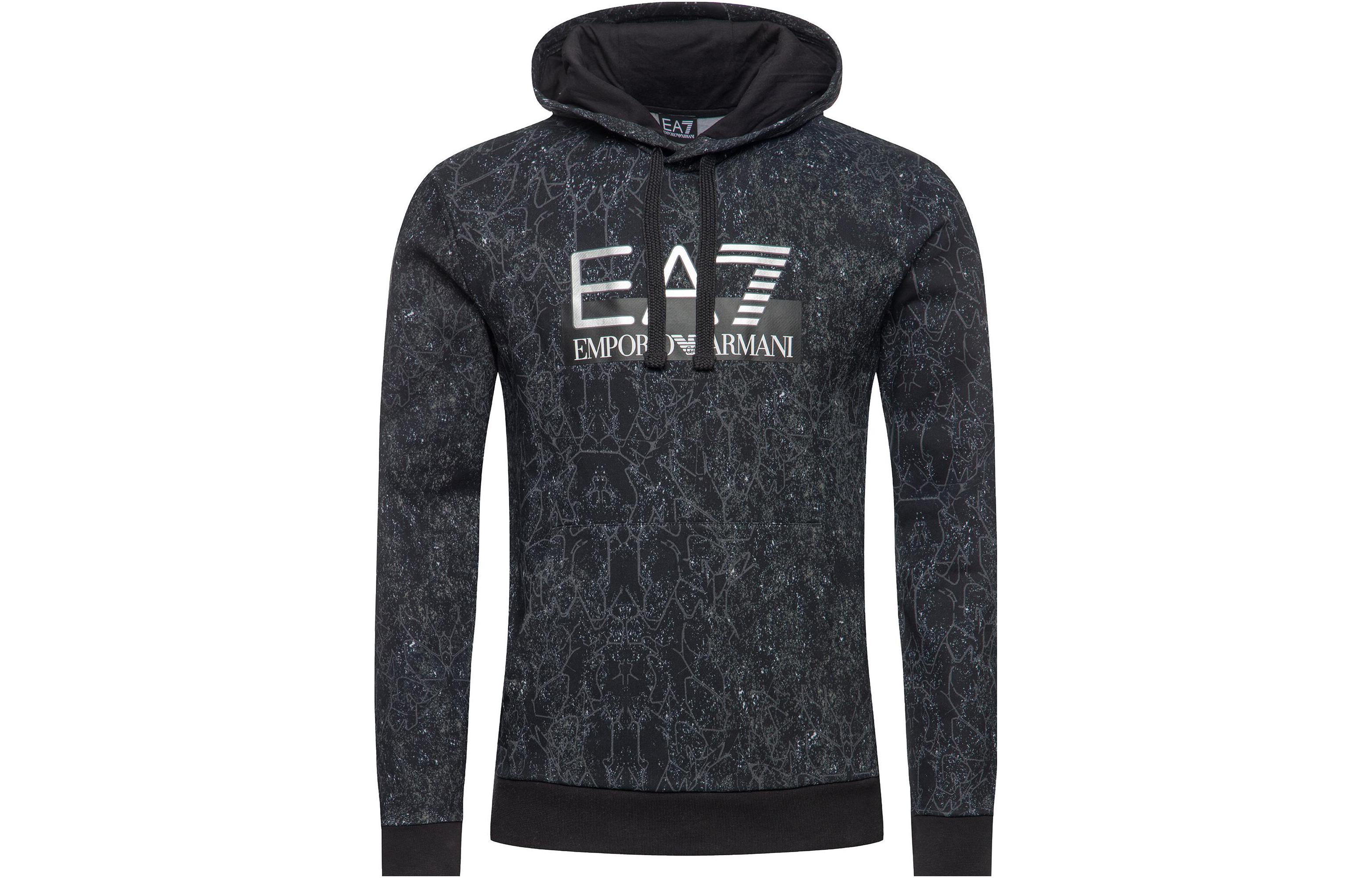 Emporio Armani EA7 All-over Letter Hoodie Black 6GPM13-PJF6Z-2206
