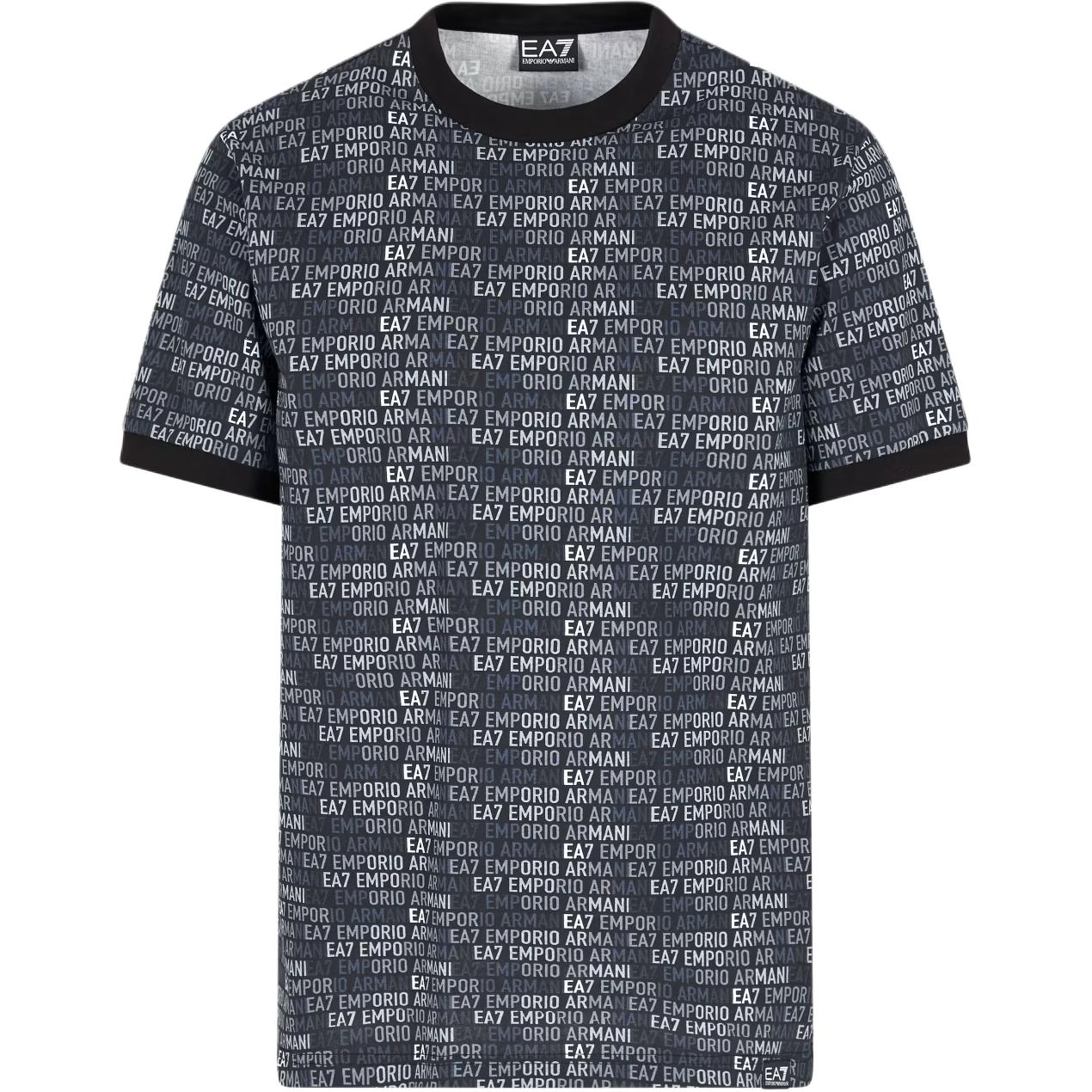 Emporio Armani EA7 All-Over Logo Black Crewneck T-Shirt . 7M000208-AF12874-UC001